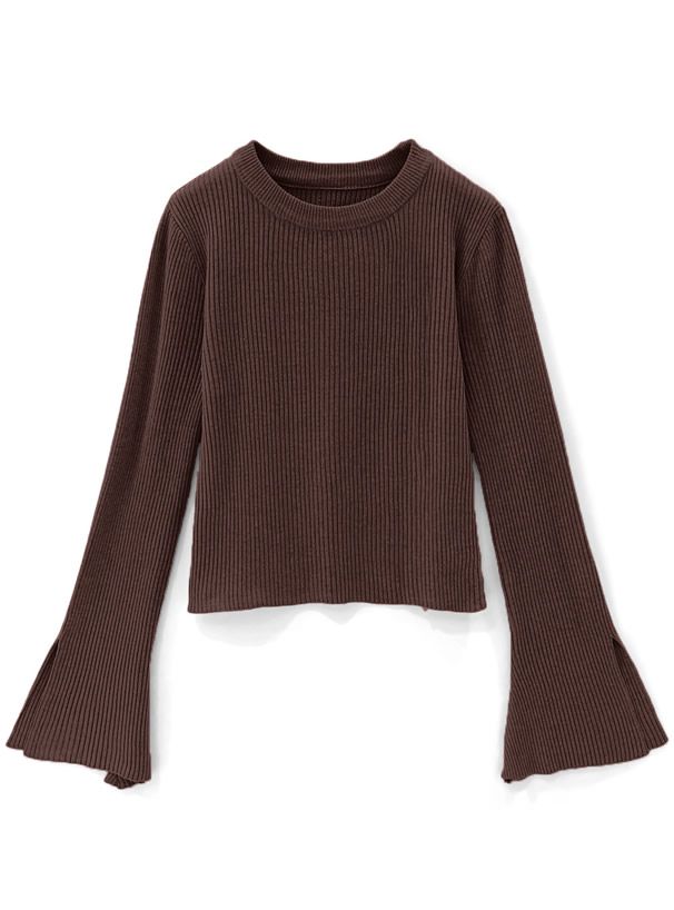 日本 GRL - 時尚開衩袖羅紋長袖上衣-天使白