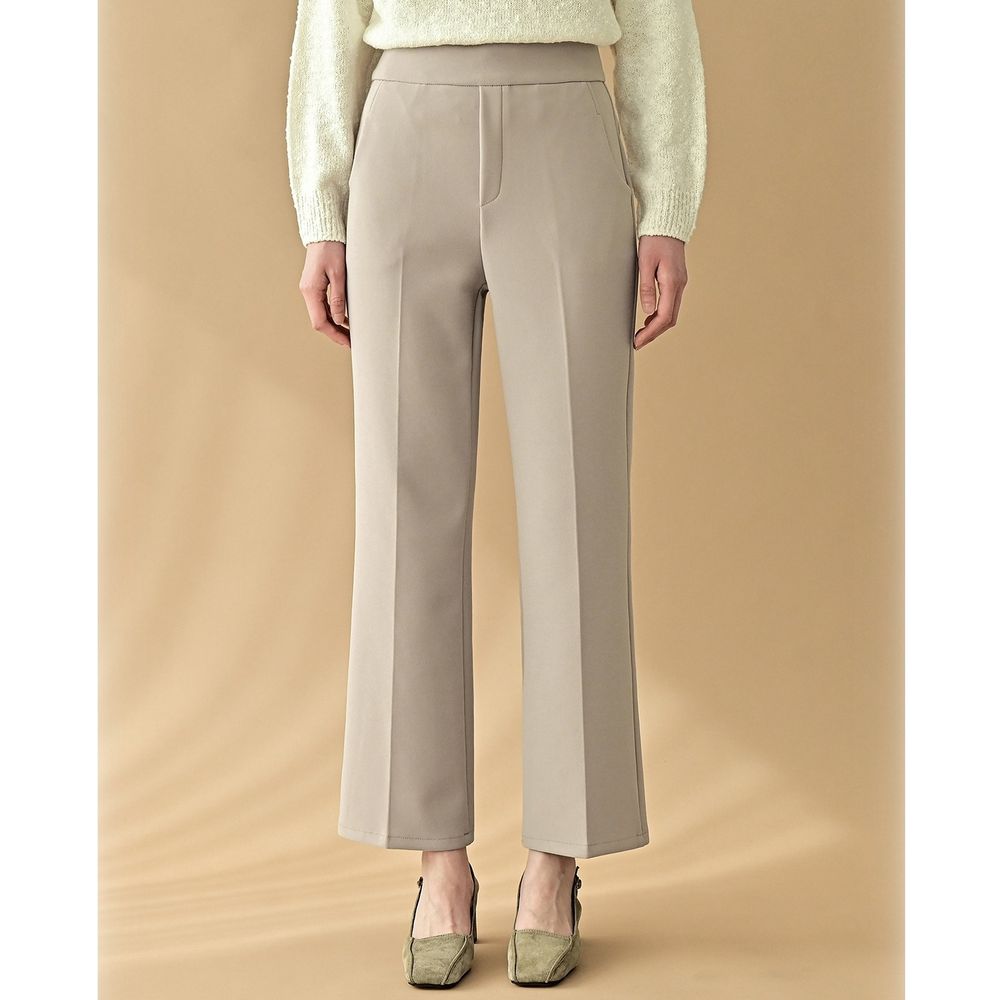 Domingoblue 彈性腰職感俐落直筒西裝褲-灰杏