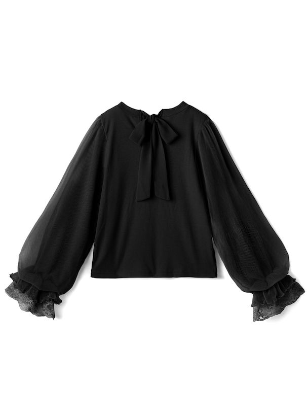 日本 GRL - 甜美薄紗拼接長袖上衣-煙燻粉 (F)