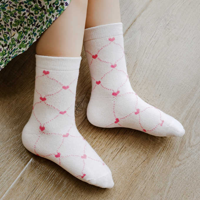 love, charlotte - 粉紅小愛心中筒棉襪-5 雙一組