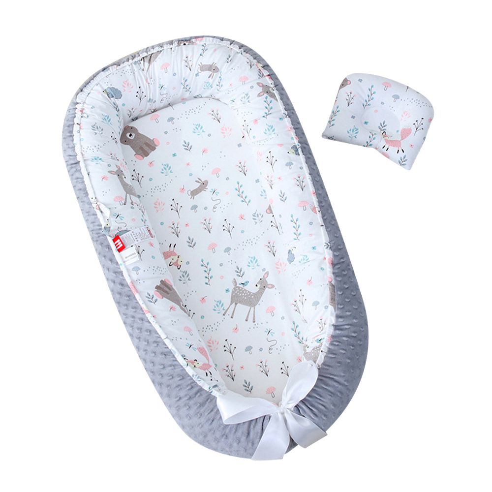 JoyNa - 嬰兒床中床 泡泡絨加厚便攜式可折疊寶寶床 贈枕頭/防塵袋-草原小鹿 (50*80*13cm)