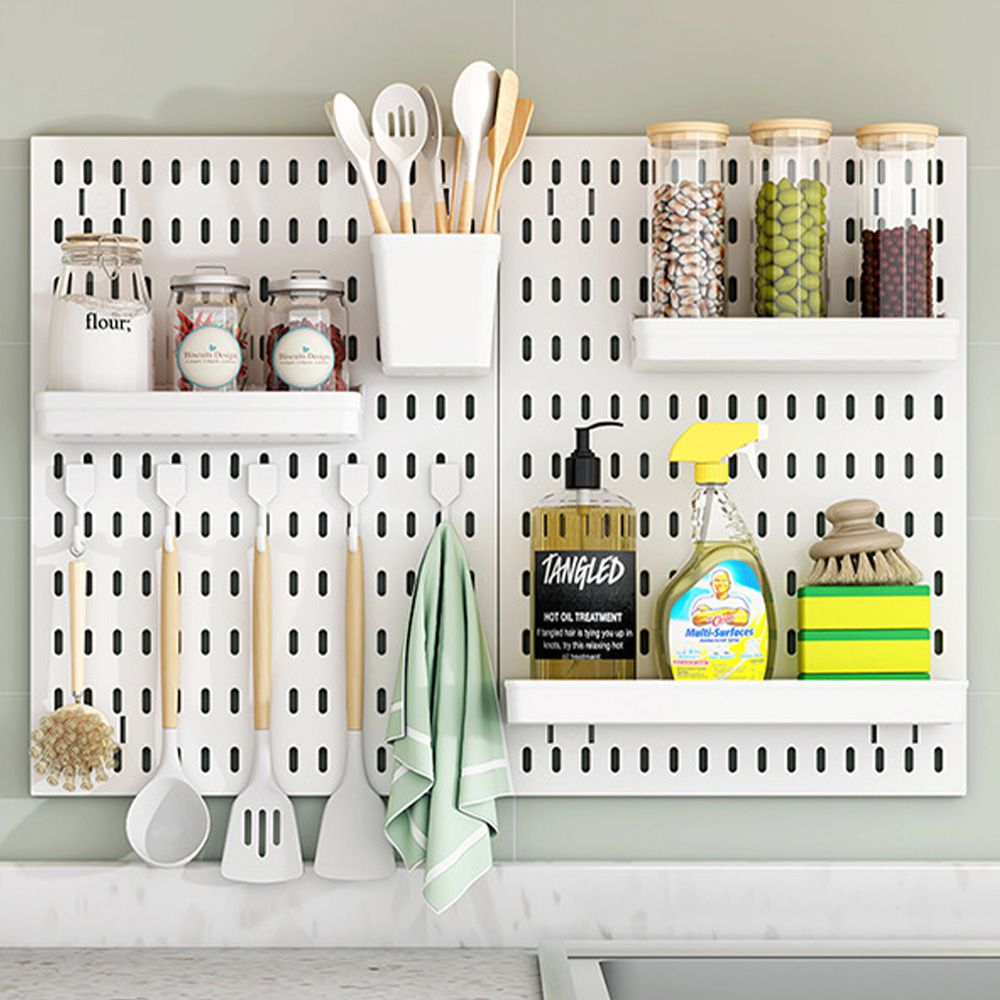 壁掛式洞洞板/多功能掛架/浴室廚房壁掛收納架/免打洞掛架 (白色組合B款)