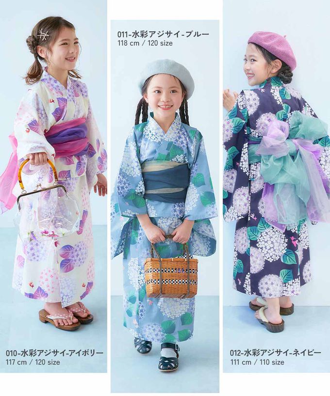 日本 devirock - 純棉 2way穿搭華麗浴衣洋裝(4件組)-粉彩繡球花-紫白