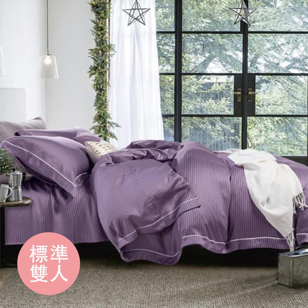 飛航模飾 - 裸睡天絲加高版床包組-敘事-紫(雙人床包兩用被四件組) (標準雙人 5*6.2尺)