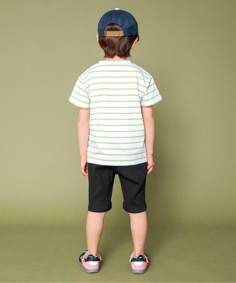 日本 BREEZE - 百搭舒適圓領短袖上衣-條紋-萊姆綠