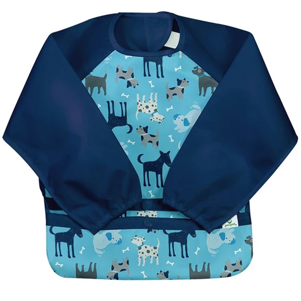 美國 green sprouts - 小綠芽魔鬼氈雙面防水/防食物掉落長袖圍兜單入組-汪汪星球