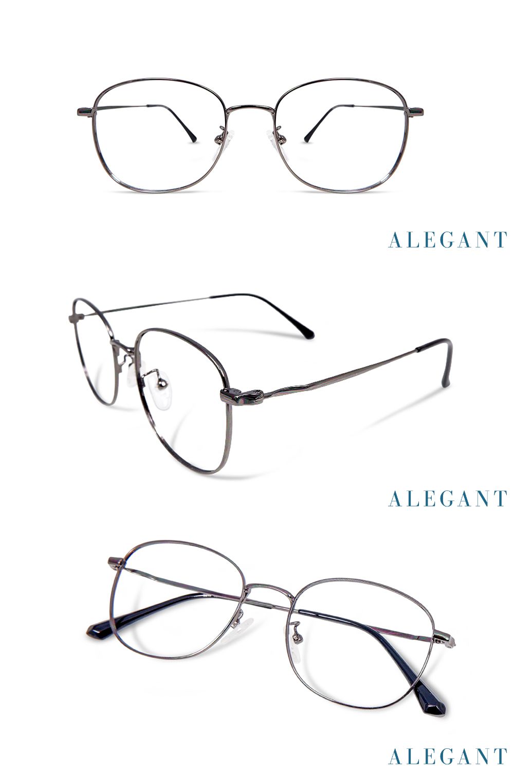 ALEGANT - 槍灰銀金屬色系圓框UV400濾藍光眼鏡