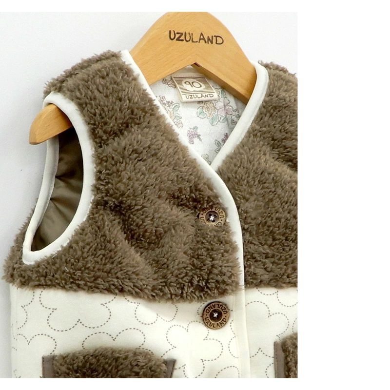 日本 ZOOLAND - 拼接保暖鋪棉背心-線條小花-褐X米