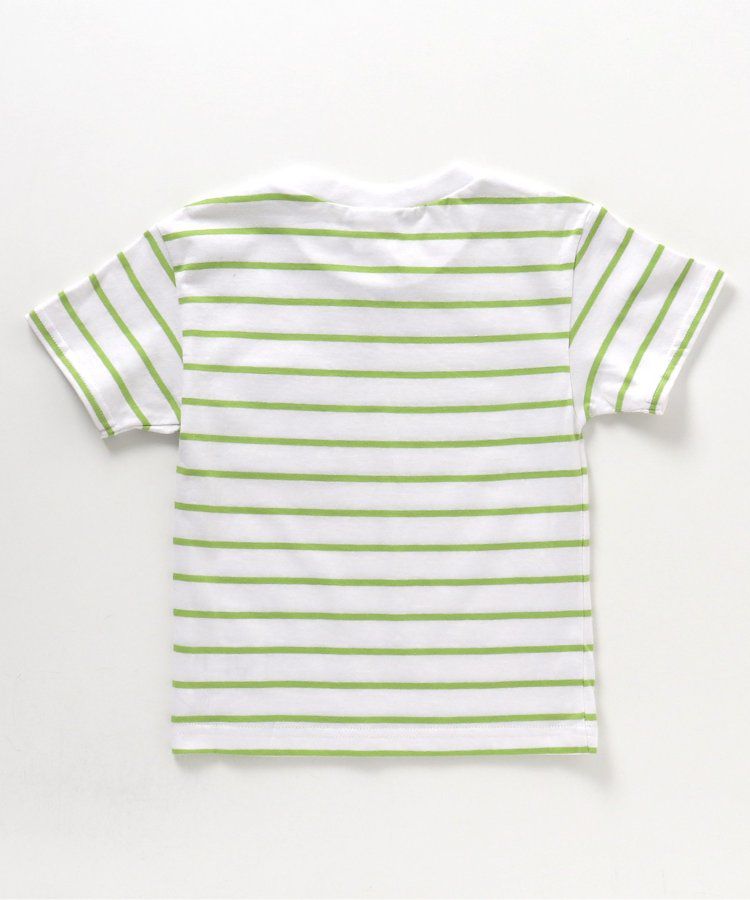 日本 BREEZE - 百搭舒適圓領短袖上衣-條紋-萊姆綠