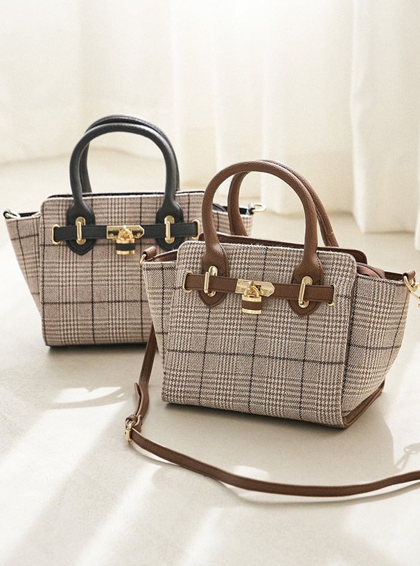 日本 GRL - 2way格紋小托特包/側背包-黑