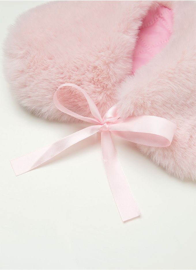 韓國 OZKIZ - (附絨毛圍巾)格紋毛料絎縫大衣外套-粉