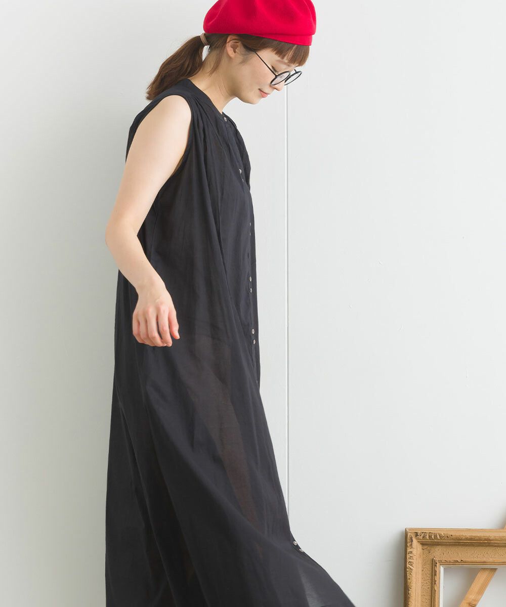 日本女裝代購 - 100%印度棉 涼爽輕盈排扣無袖洋裝-薰衣草