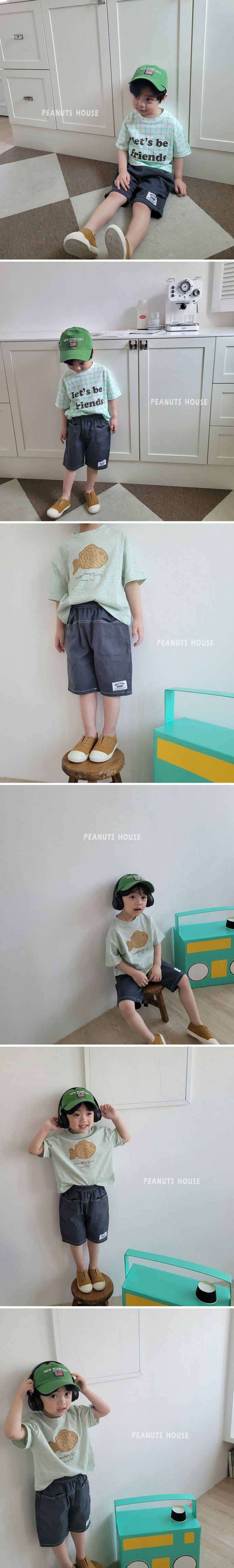 韓國 Peanuts House - 鬆緊腰百搭七分褲-淺藍