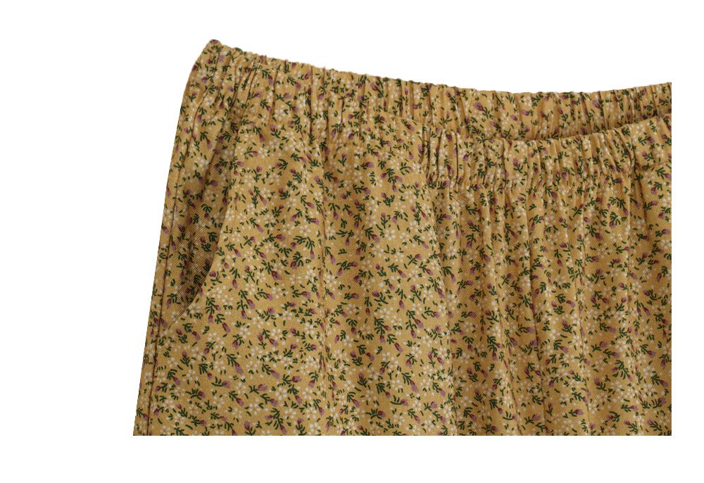 韓國 ULLALA - 活力暖黃碎花長袖睡衣-(兩件式)-黃 (FREE)