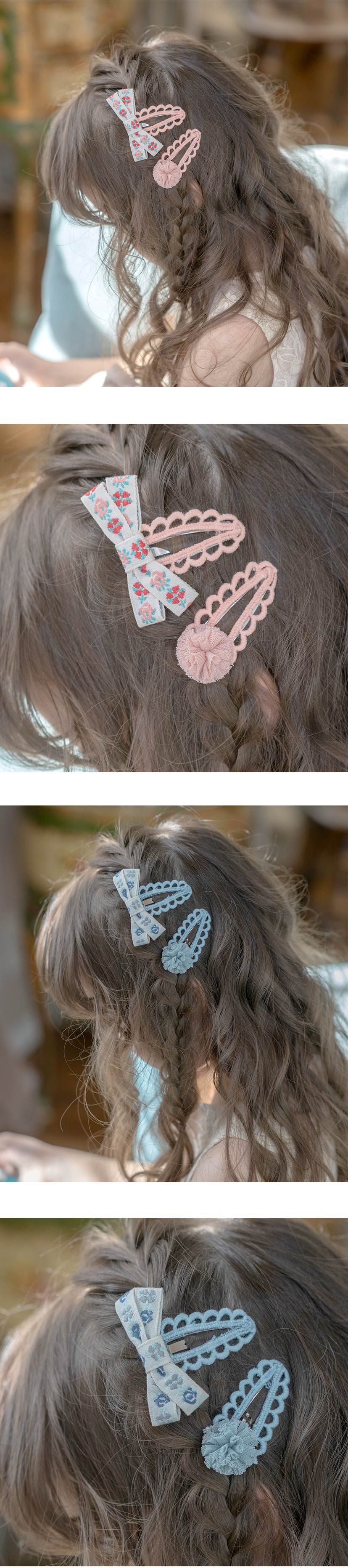 日本 Catherine Cottage - 手工編織復古風可愛髮夾(2入組)-黃粉系