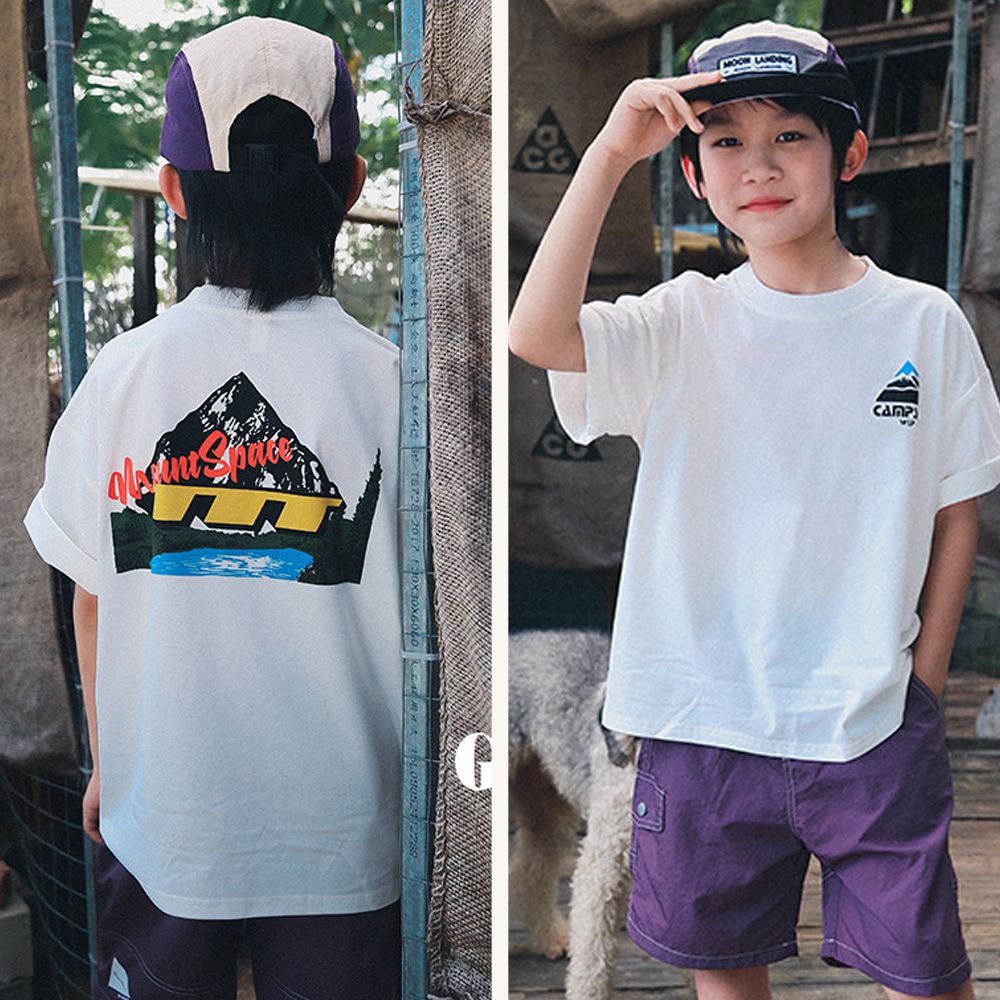 純棉圓領短袖上衣-森林湖泊-白色