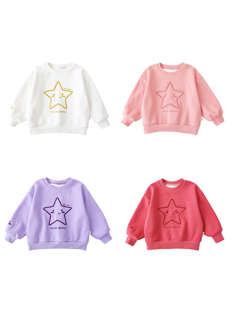 針織刺繡圓領長袖上衣-星星-米白色