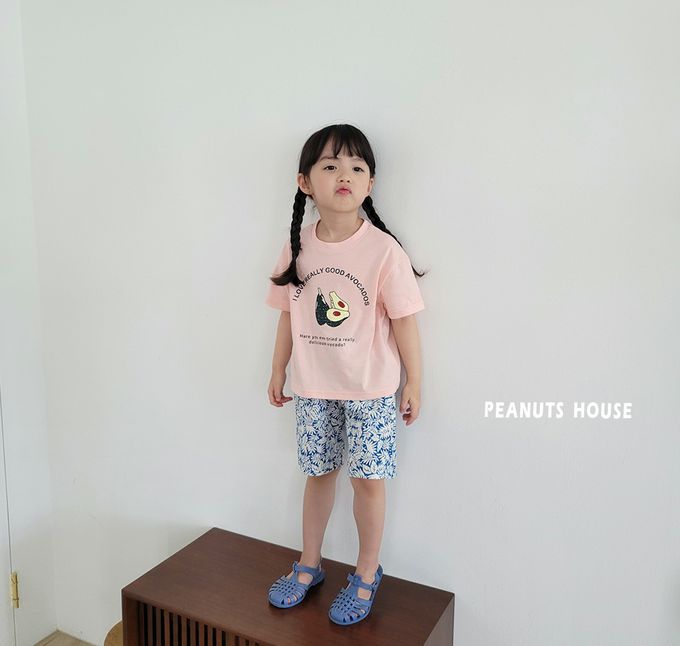 韓國 Peanuts House - 可愛酪梨印短袖上衣-綠