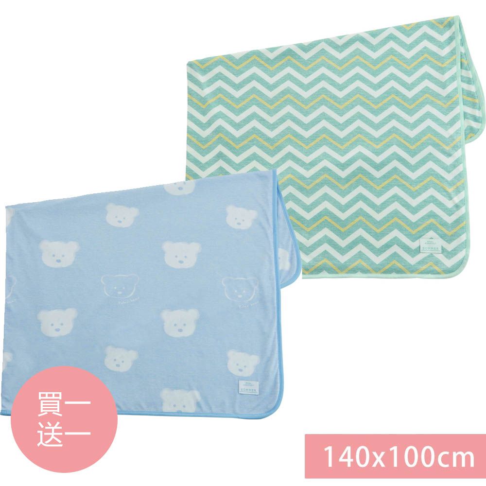 [買1送1]接觸涼感毯-可愛白熊+幾何波浪 (140x100cm)