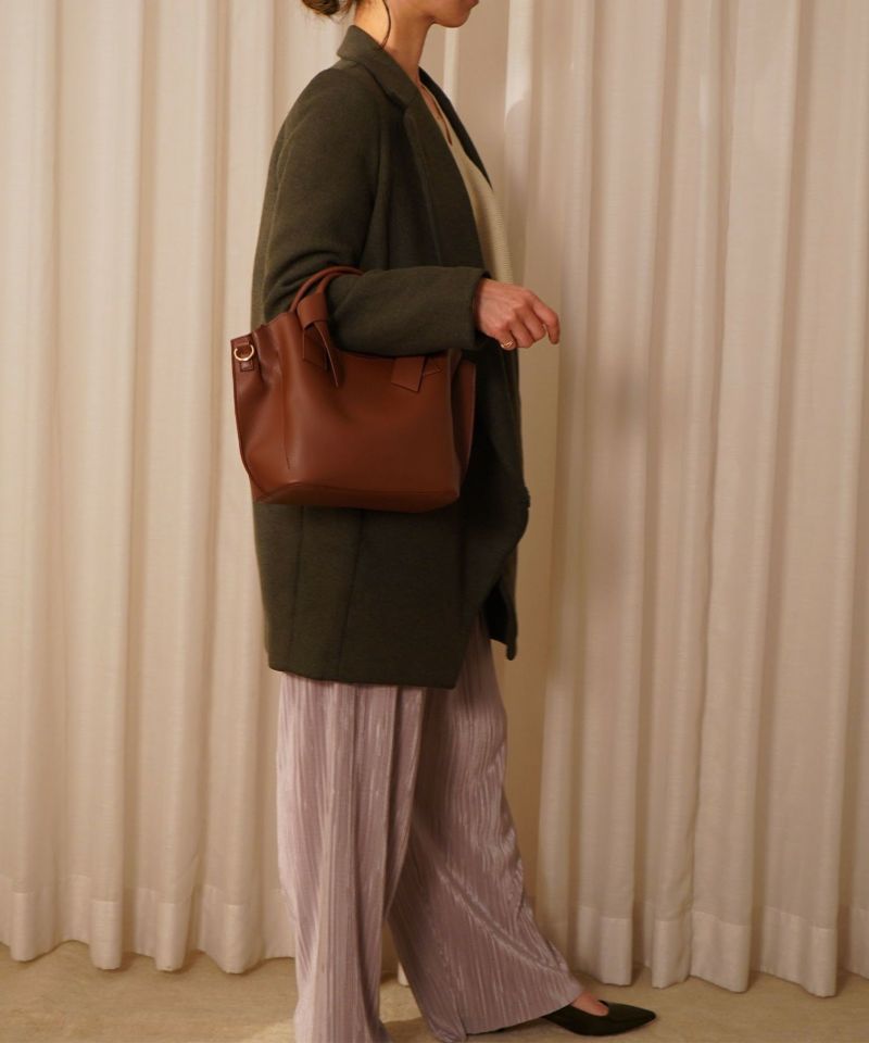 日本 COOCO - 仿皮緞帶造型托特包-海軍藍 (W22*H20*D12cm)