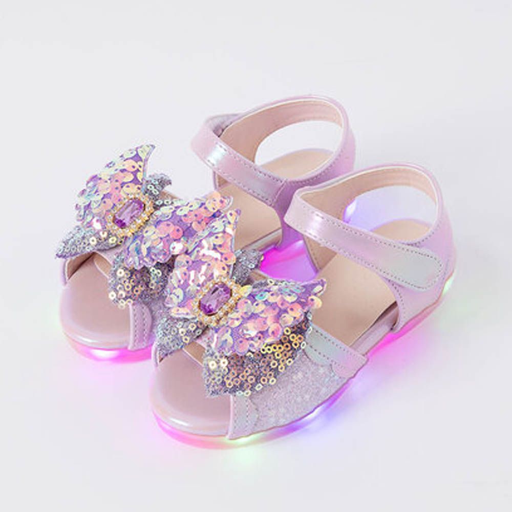(LED)立體亮片寶石蝶翼公主涼鞋-紫