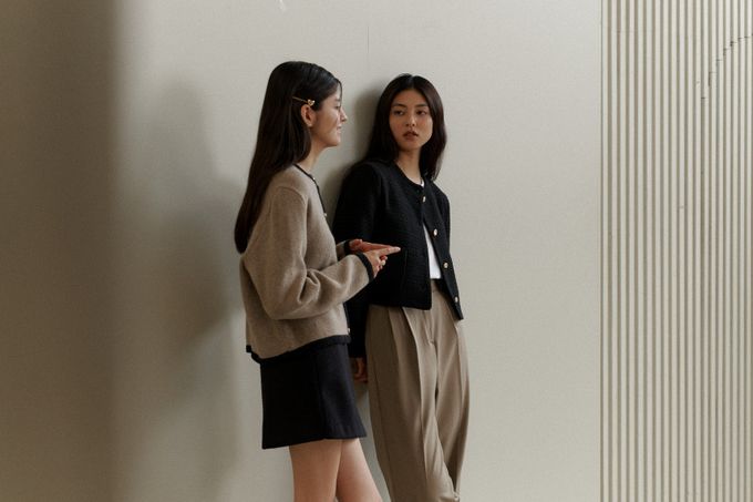 韓國女裝連線 - 百搭無領金釦針織外套-深藍 (FREE)