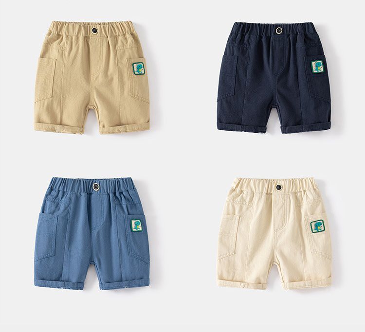 WELLKIDS - 腰鬆緊休閒五分褲-恐龍小標籤-卡其色