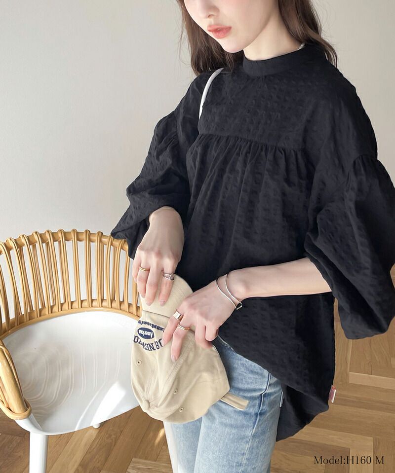 日本 Classical Elf - 2WAY文藝泡泡皺縮短袖上衣-米白