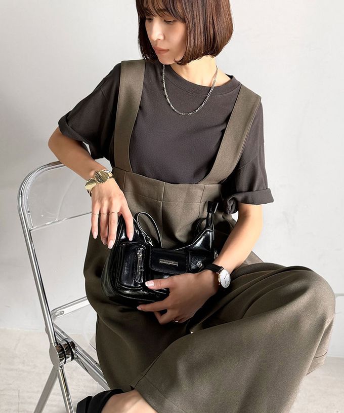 日本 Classical Elf - 優雅俐落工裝風高腰連身褲-炭灰