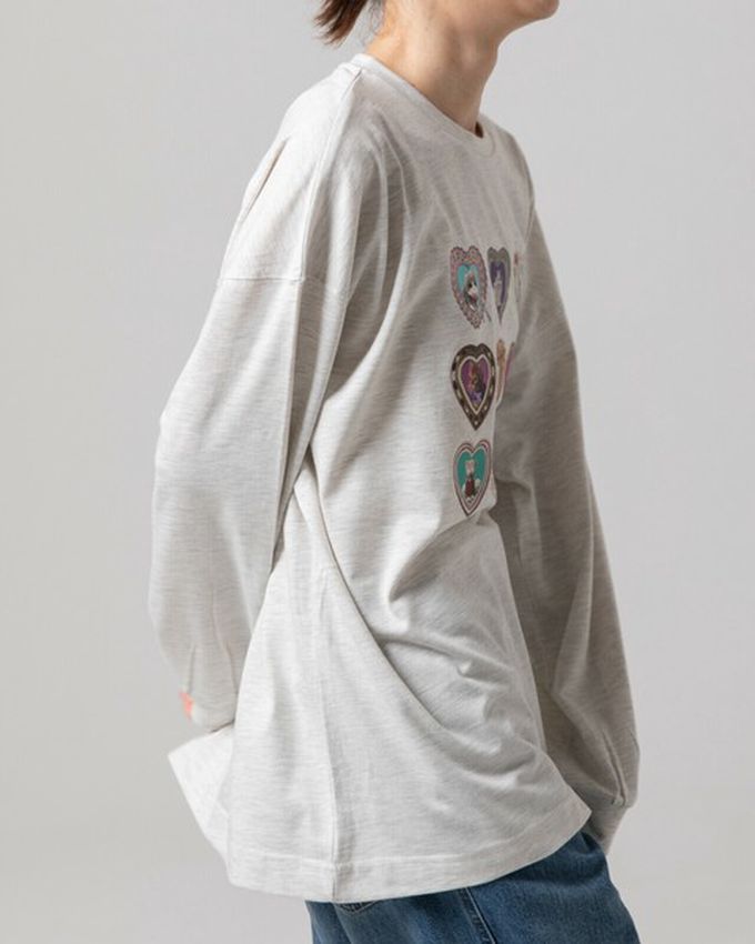 日本 gleam - 可愛貓咪相框寬版長袖T恤-白