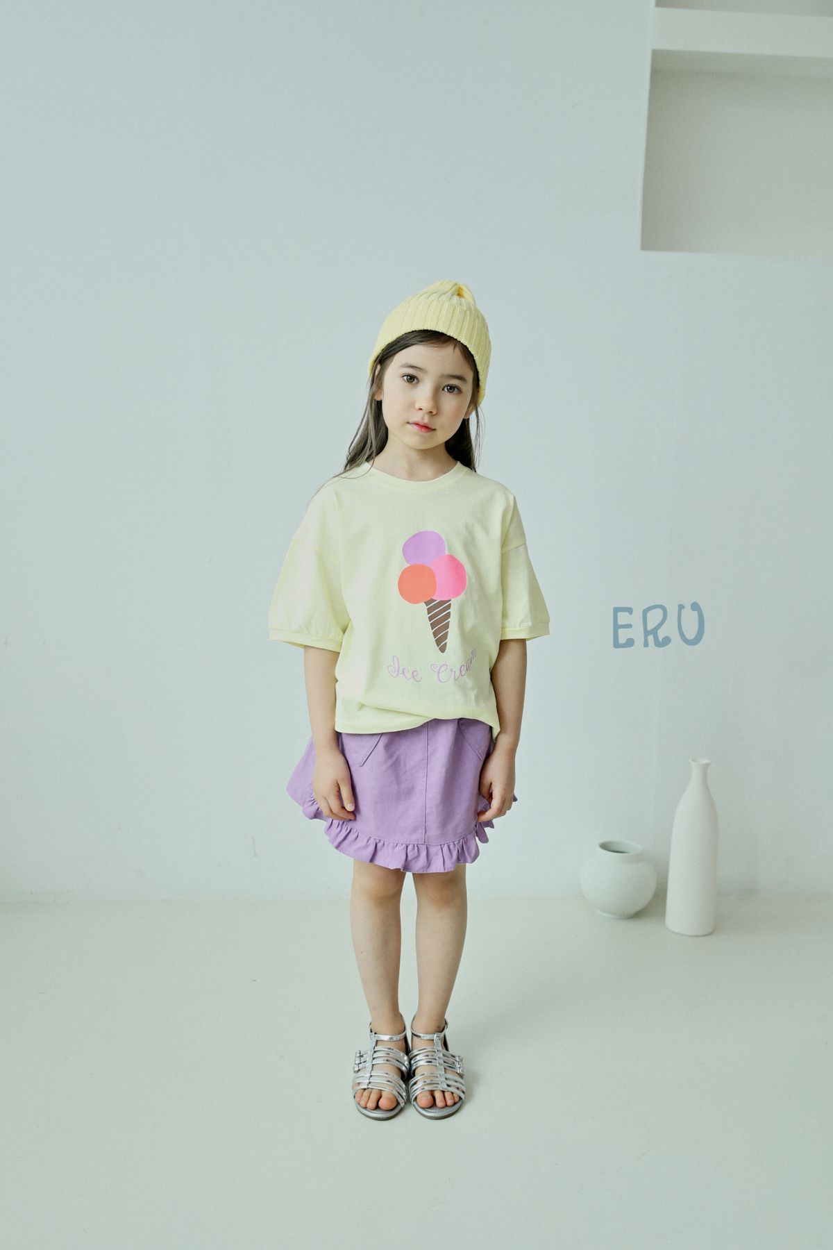 韓國 ERU - 愛心口袋荷葉邊褲裙-紫