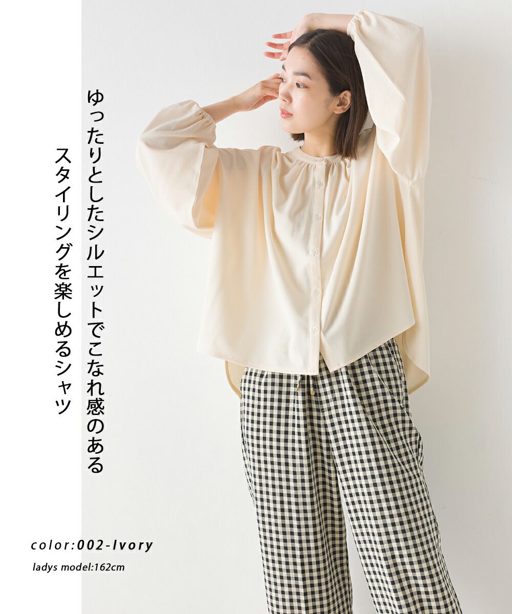 日本 OMNES - 梨地質感細緻雪紡長袖襯衫-黑