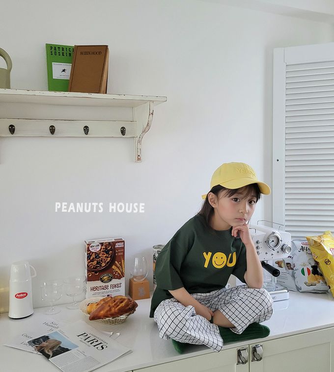 韓國 Peanuts House - YOU字圖案五分袖上衣-紅