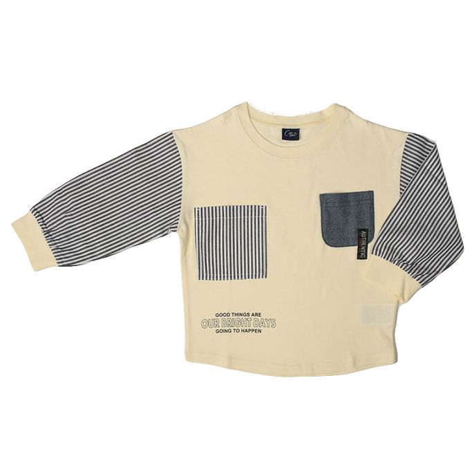 akachan honpo - T恤-平織布拼接-米白色