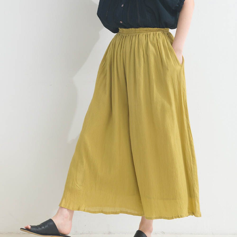 100%印度棉 輕盈飄逸寬褲-芥末黃