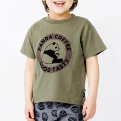 日本 ZOOLAND - [低價]定番印花短袖上衣-可愛貓熊-軍綠