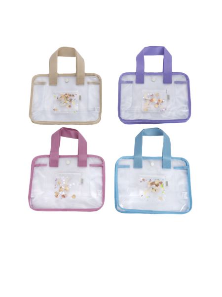 日本 OCEAN&GROUND - 透明PVC防水提袋/游泳包-繽紛亮片-天空藍 TB (25x33x13.5cm)