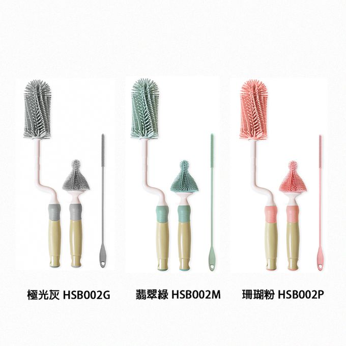 正韓 hibee - 極柔細奶瓶/水瓶/水壺/杯蓋螺旋 矽膠萬用清潔刷(旋轉型)+隙縫刷+吸管刷-HSB002