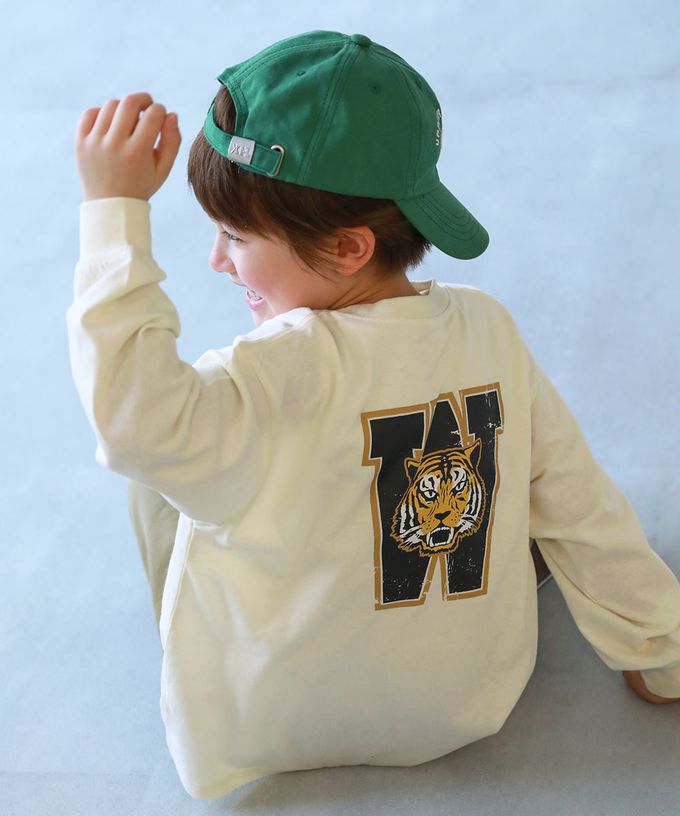 日本 devirock - 100%棉 定番印花寬版長袖上衣-背後狗狗-粉紫