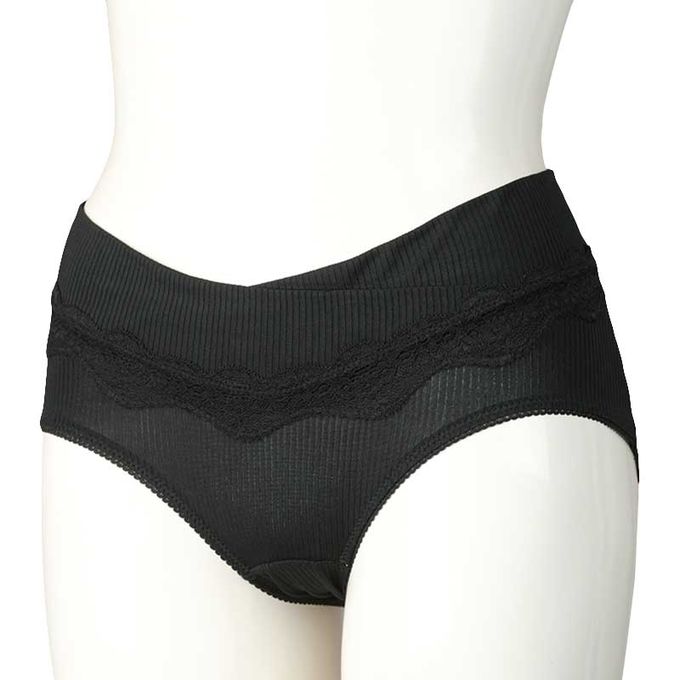 akachan honpo - 腹部交叉設計內褲-羅紋-黑色