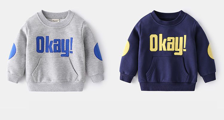 WELLKIDS - 棉質圓領長袖上衣-Okay!-灰色