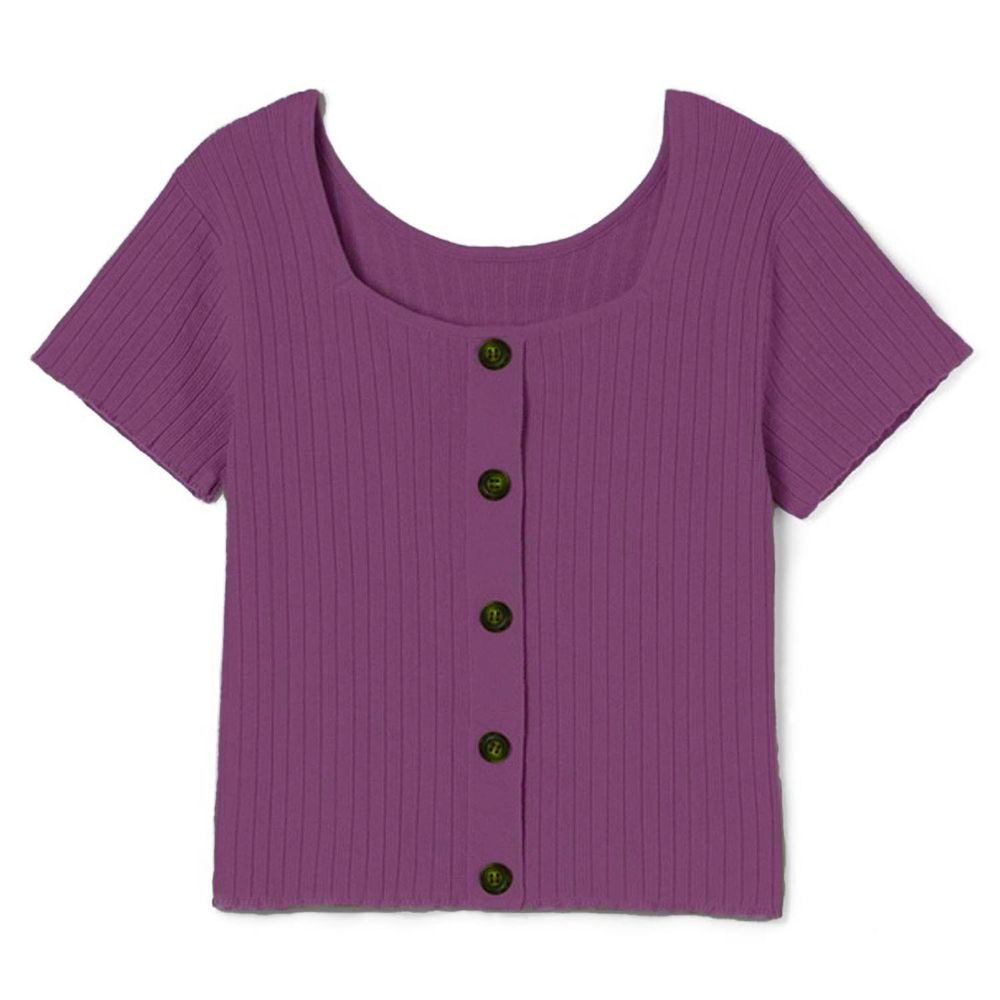 日本 GRL - 前後2way羅紋短袖排釦上衣-紫