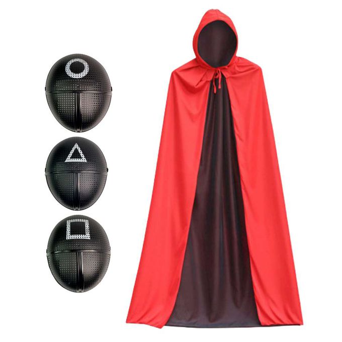 MODACore 摩達客 - 摩達客★萬聖派對變裝扮★黑色魷魚造型面具(隨機出貨)+雙面帶帽式披風二件組(140cm)★超夯韓劇Cosplay