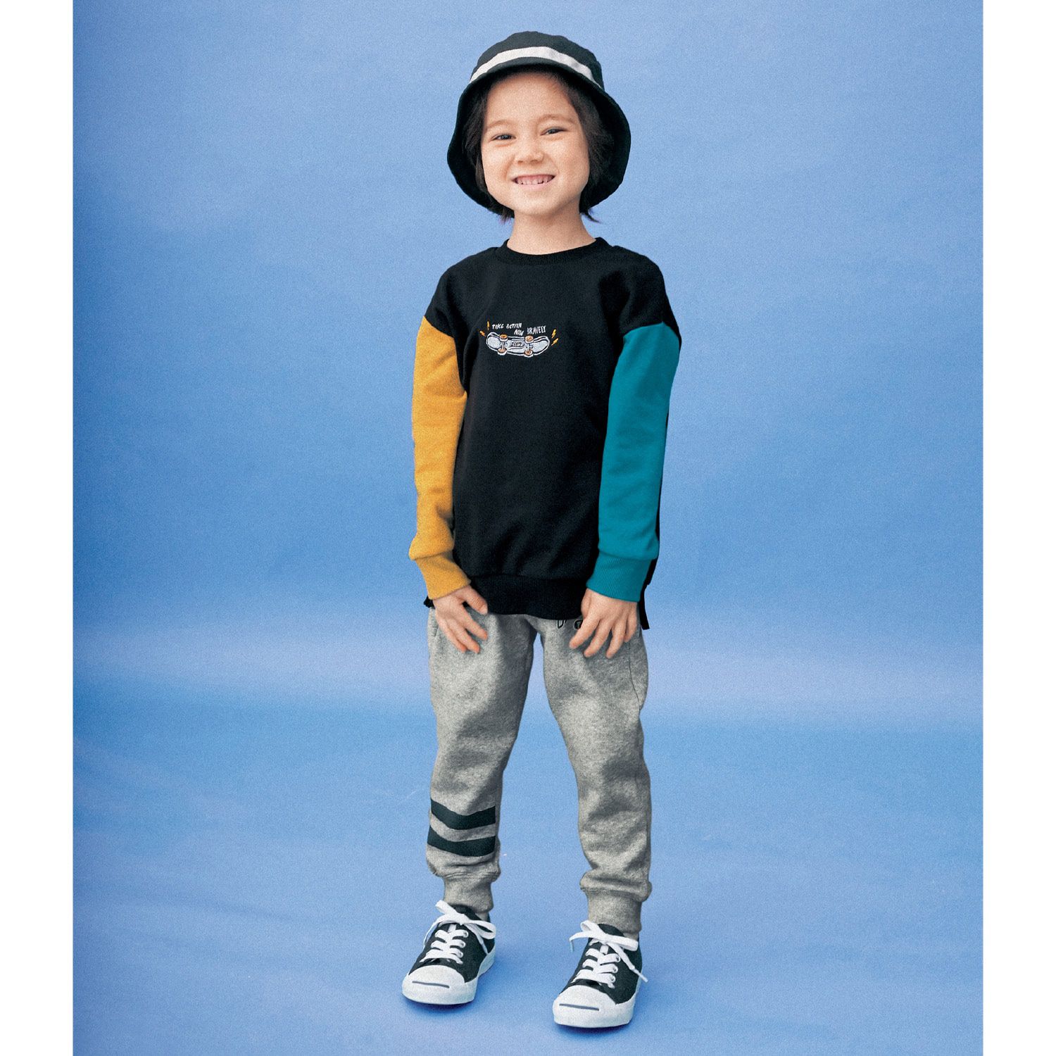 日本千趣會 - 線條logo保暖束口長褲-黑