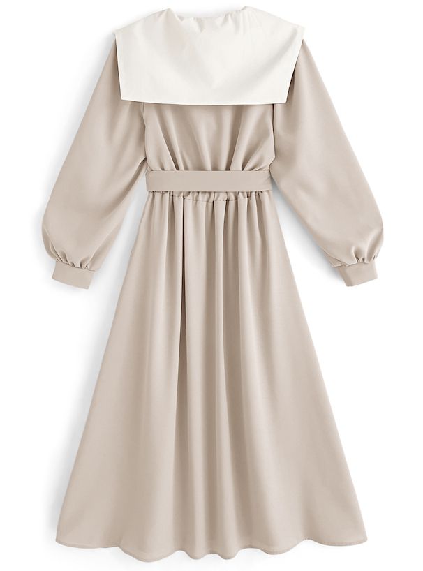 日本 GRL - 聯名款 英倫翻領收腰風衣洋裝-氣質杏