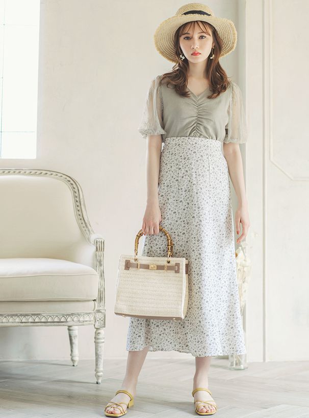 日本 GRL - 仿竹把手編織紋梯形手提包/側背包-摩卡 (F)