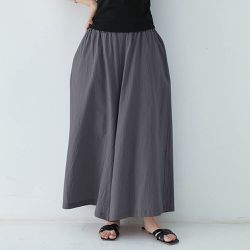 Yukié - 腰鬆緊百搭舒適寬褲-深灰色
