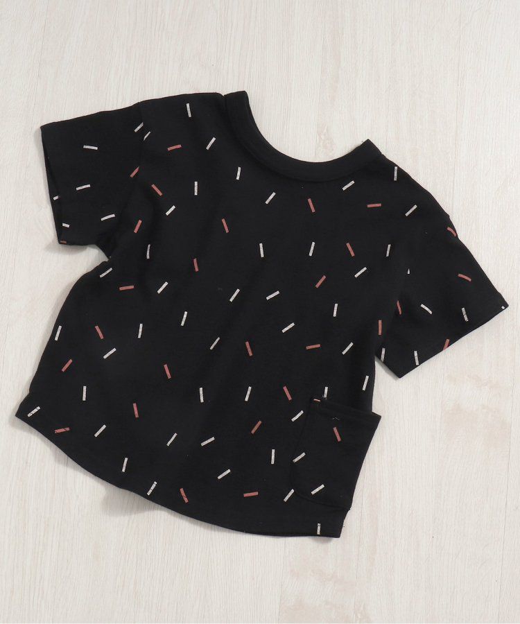 日本 BREEZE - 正反OK！圓領印花短袖上衣-線性-黑
