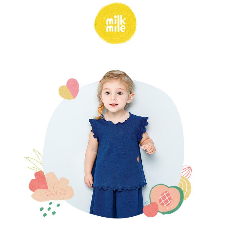 韓國 milk mile - 卷卷邊皺褶感寬褲套裝-藍