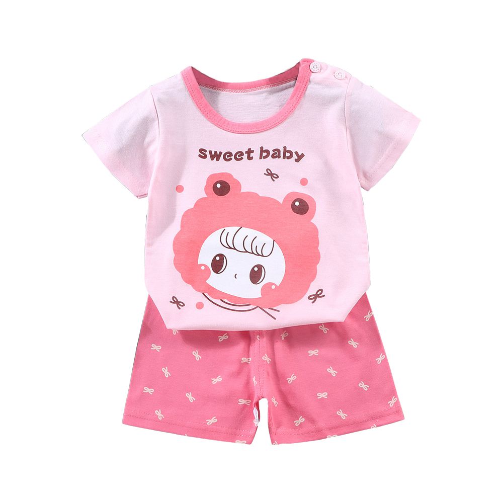 短袖上衣+短褲童裝組 寶寶夏季短袖套裝-粉baby
